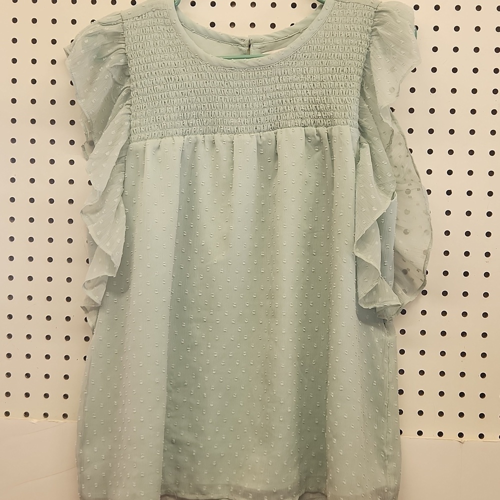 Loft baby doll style top women's size large light green EUC